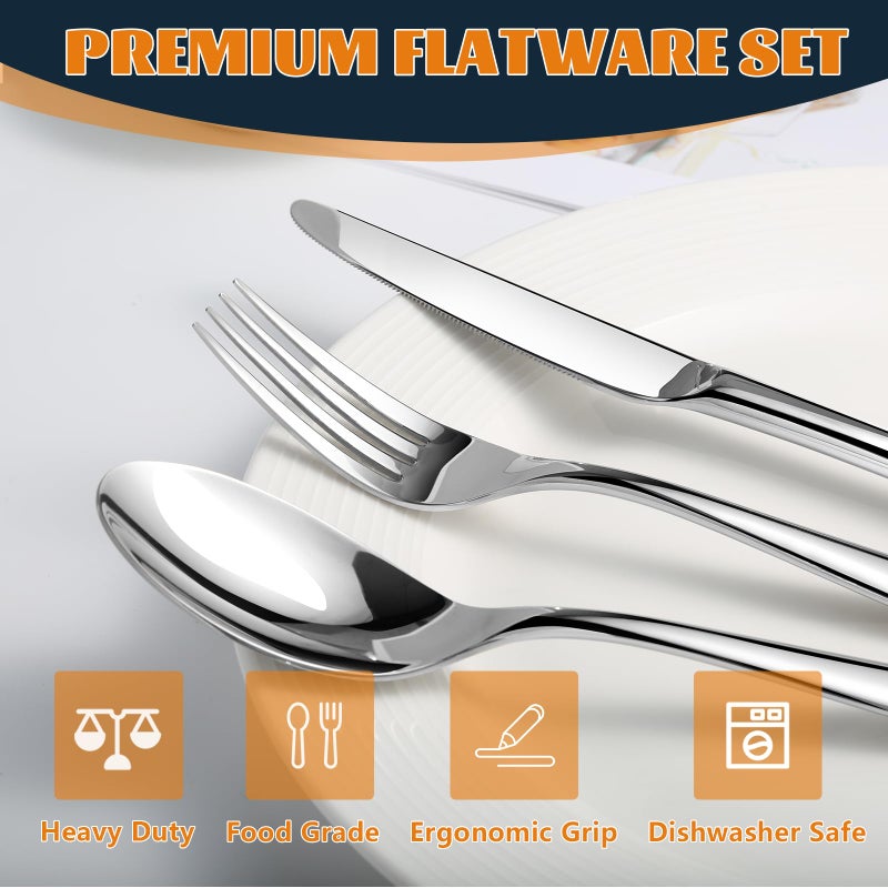 NICE KITCHEN Silverware Set for 8, Heavy Duty Stainless Steel Cutlery Set Flatware Set,40 Piece Premium Silverware, Mirror Polished Modern Cutlery include Fork Knife Spoon Set,Dishwasher Safe - Image 3