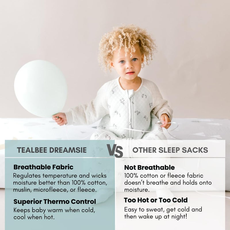 Tealbee Dreamsie: Toddler Sleep Sack with Long Sleeves and Footies 12m-2T - 0.8 TOG Lightweight Baby Wearable Blanket for Walkers - Rayon made from Bamboo, Organic Cotton Sleep Bag Feet - Croissant - Image 3