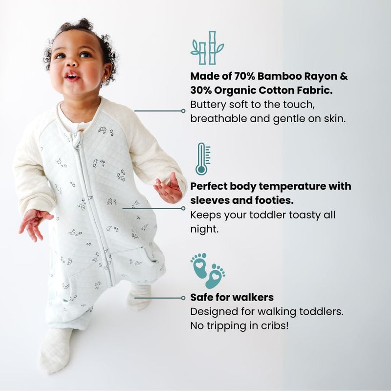 Tealbee Dreamsie: Toddler Sleep Sack with Long Sleeves and Footies 12m-2T - 0.8 TOG Lightweight Baby Wearable Blanket for Walkers - Rayon made from Bamboo, Organic Cotton Sleep Bag Feet - Croissant - Image 2