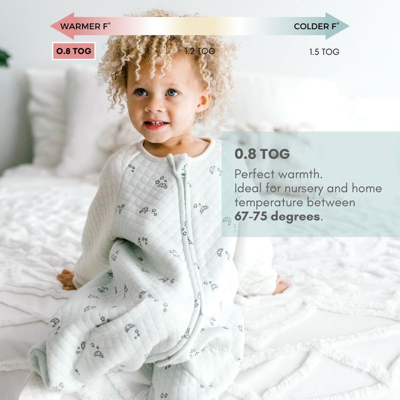 Tealbee Dreamsie: Toddler Sleep Sack with Long Sleeves and Footies 12m-2T - 0.8 TOG Lightweight Baby Wearable Blanket for Walkers - Rayon made from Bamboo, Organic Cotton Sleep Bag Feet - Croissant - Image 4