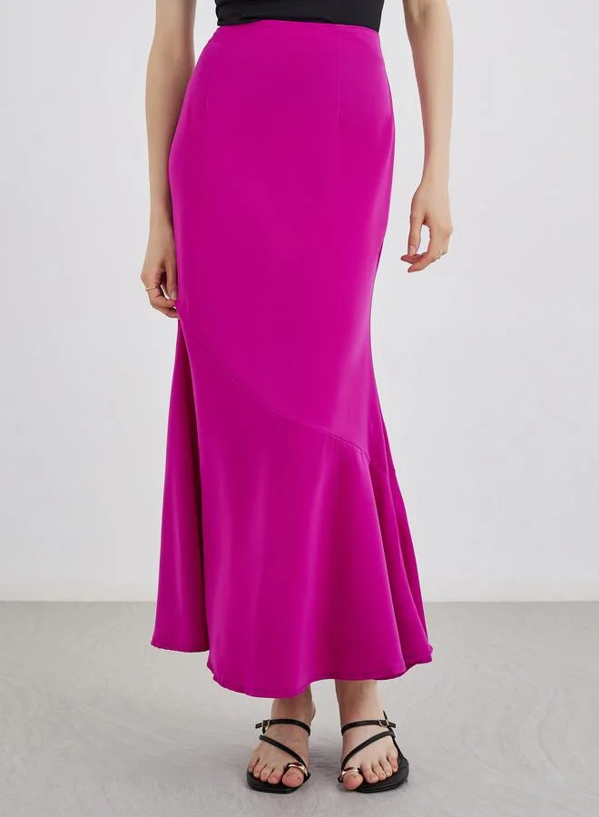 تايك تو Take Two Solid Frill Hem Maxi Skirt