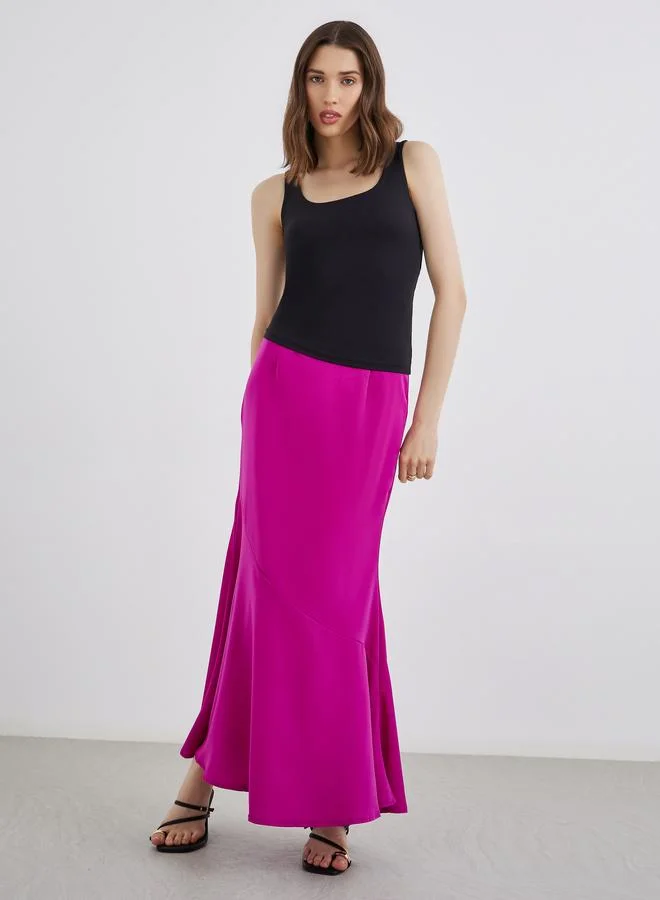 تايك تو Take Two Solid Frill Hem Maxi Skirt
