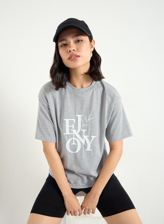 Styli Boxy Embroidered T-Shirt with Dropped Shoulder - Image 1