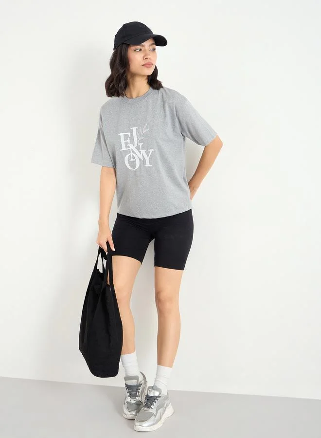 ستايلي Styli Boxy Embroidered T-Shirt with Dropped Shoulder