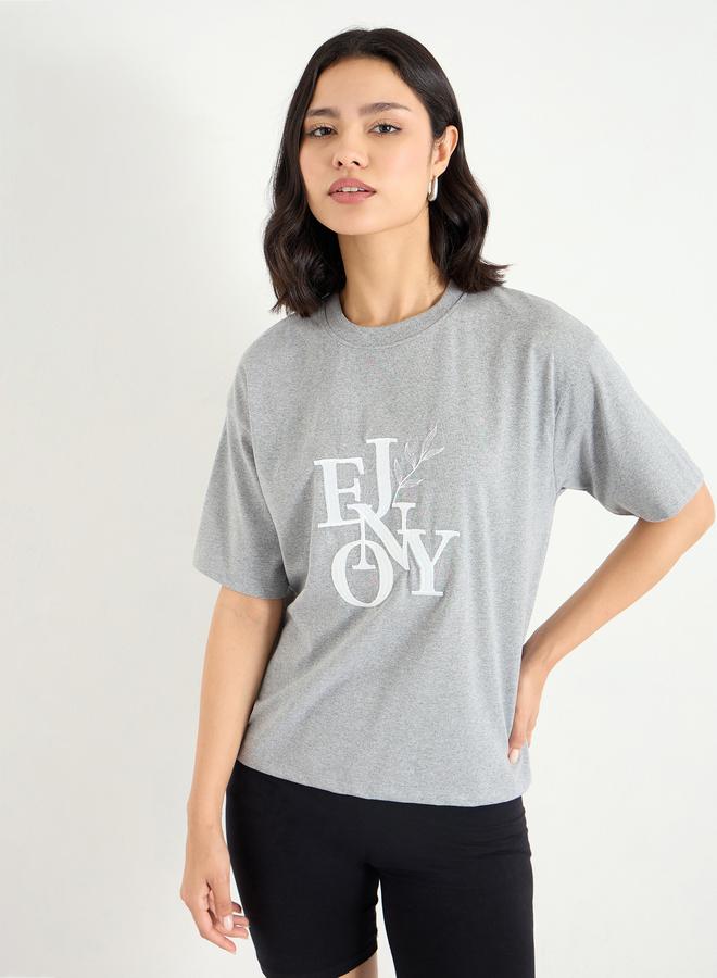 Styli Boxy Embroidered T-Shirt with Dropped Shoulder - Image 3