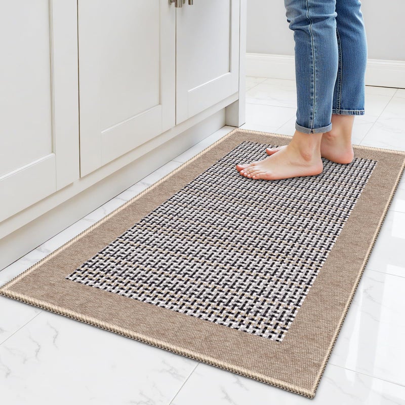 StepRite Kitchen Rugs, Kitchen Mats for Floor, 32"x20" Non-Slip Machine-Washable Kitchen Throw Rug, Absorbent Kitchen Runner Rugs Office, Sink Standing Desk Mat, Decor Carpet, Khaki - Image 1