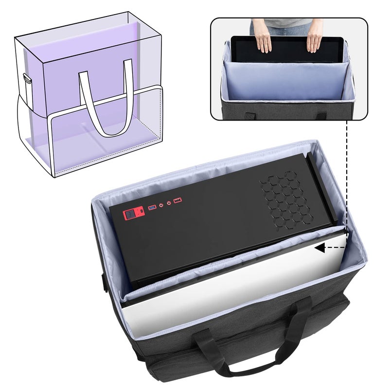 CURMIO PC Carrying Case for Desktop Tower and Monitor, Desktop Travel Bag with Inner Divider, Bag Only, Black - Image 2