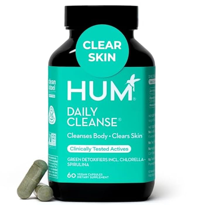 HUM Daily Cleanse Acne Supplements for Women & Men, Gentle Digestive Cleanse for Clear Skin Support, Zinc, Spirulina, Chlorella, Detoxifying Herbs, Organic Algae, Skin Vitamins Supplement, 60 Capsules - Image 1