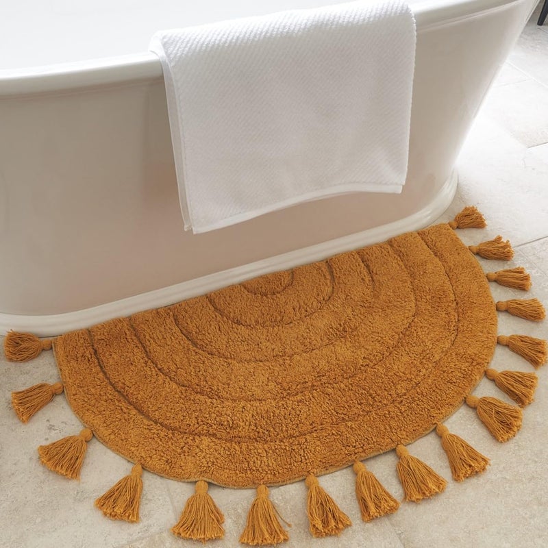Beautiful Boho Rug with Tassels for Your Bathroom Soft Half Circle 100 Cotton Mat Fits Perfectly Into Your Home A Cute NonSlip and Absorbent Crochet Rug Ideal to Enhance Any BathBedroom Decor