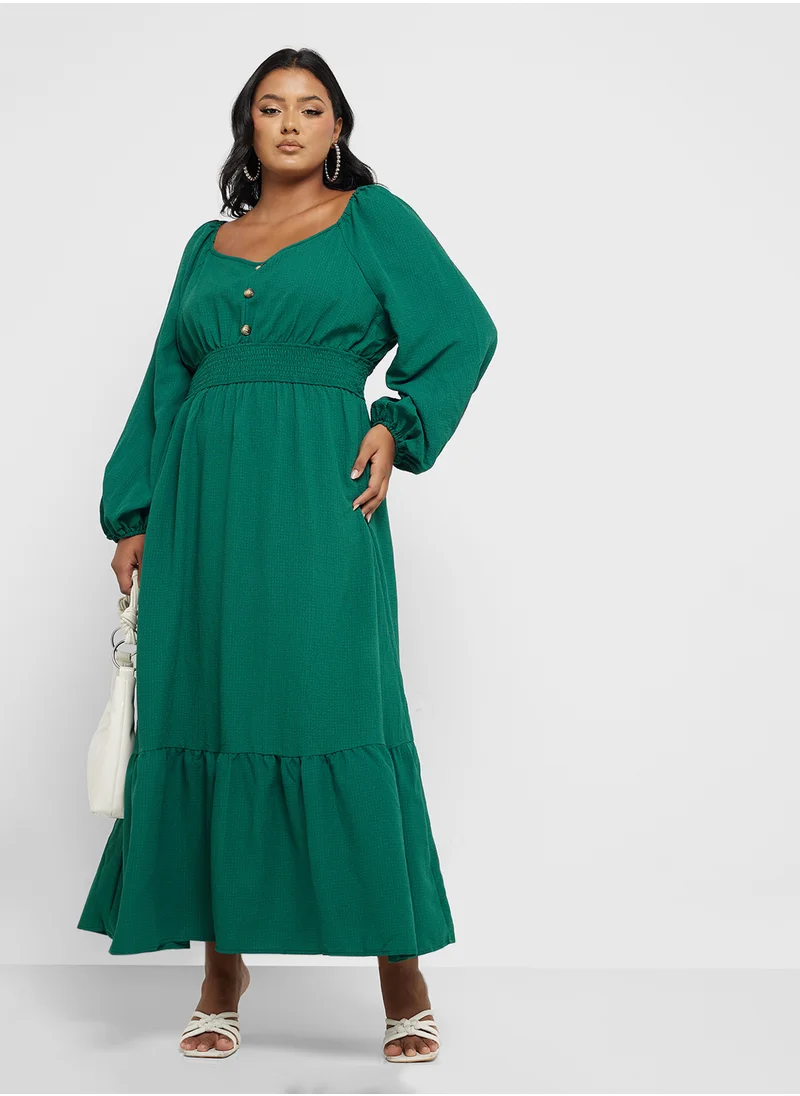 Ella Plus Puff Sleeve Dress With Shirred Waist