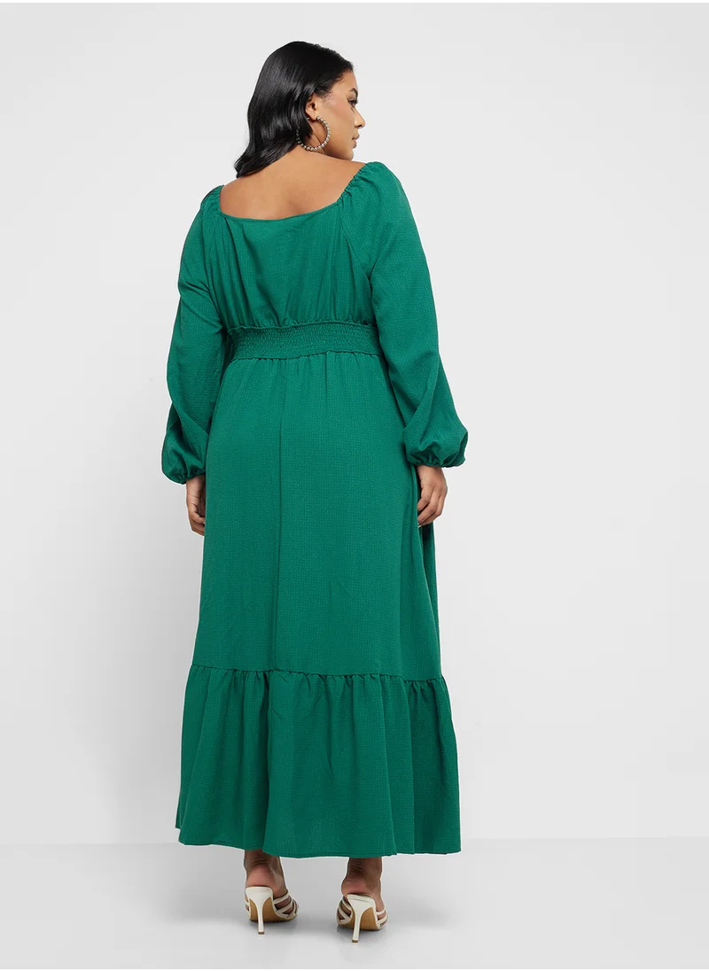 Ella Plus Puff Sleeve Dress With Shirred Waist