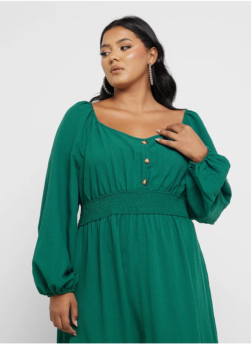 ايلا بلس Puff Sleeve Dress With Shirred Waist