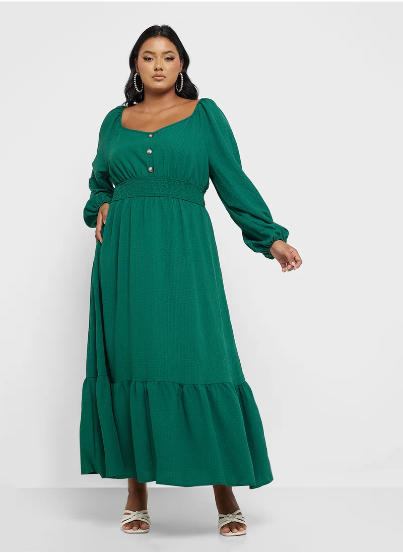ايلا بلس Puff Sleeve Dress With Shirred Waist