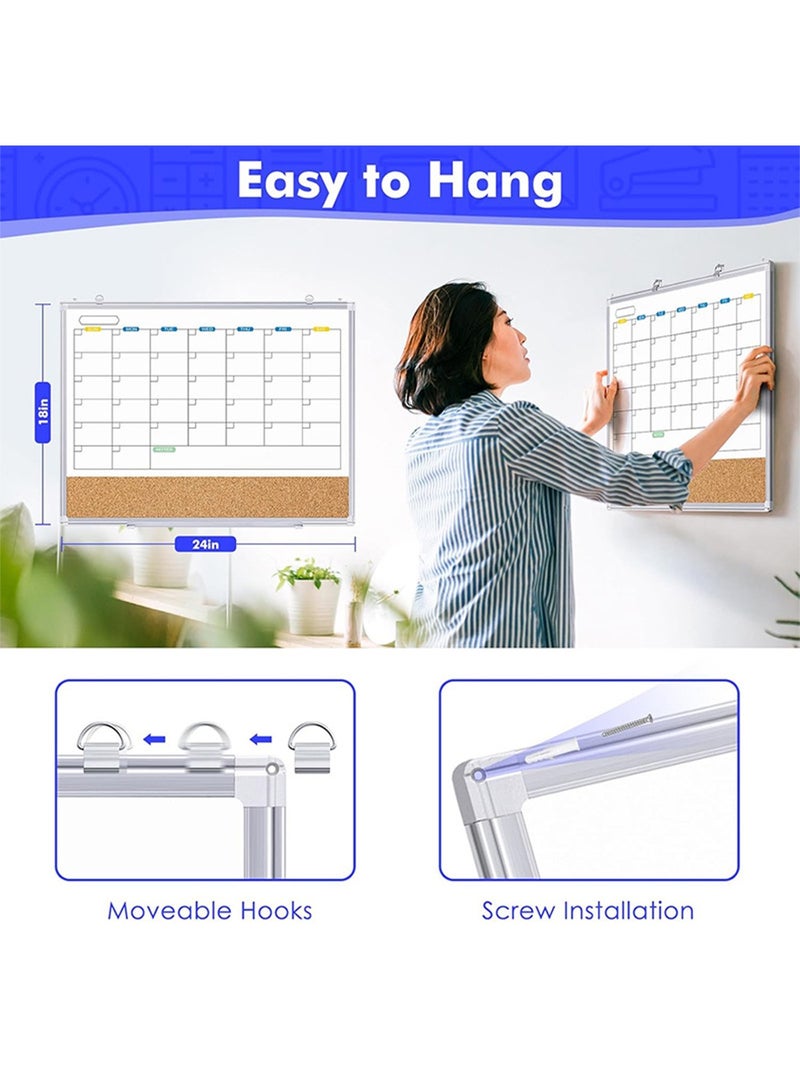 كيدل سبورة بيضاء شهرية 2 في 1 قابلة للمسح الجاف مع لوح فلين للحائط - سبورة بيضاء شهرية مغناطيسية قابلة للمسح الجاف، خفيفة الوزن، متينة، ومثالية للتنظيم في المنزل أو المكتب أو الفصل الدراسي - Image 3