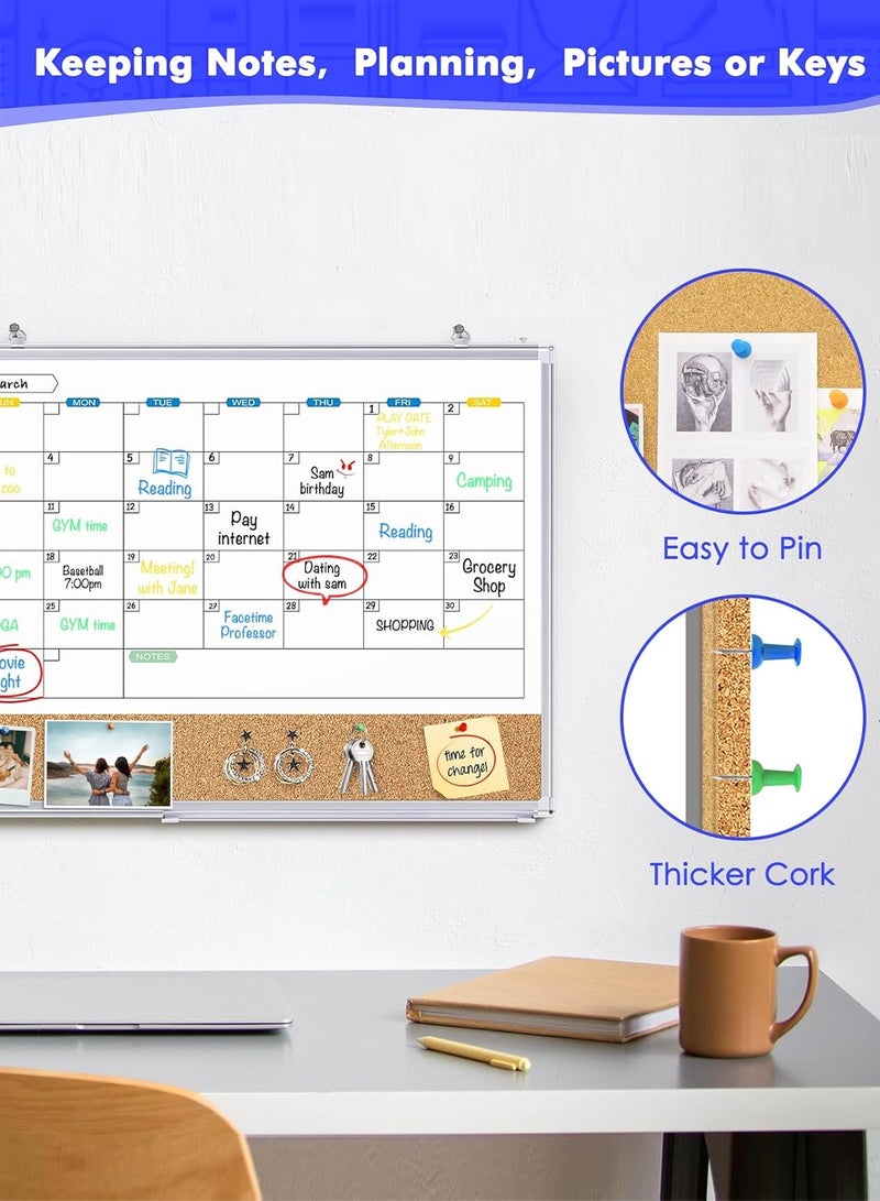 كيدل سبورة بيضاء شهرية 2 في 1 قابلة للمسح الجاف مع لوح فلين للحائط - سبورة بيضاء شهرية مغناطيسية قابلة للمسح الجاف، خفيفة الوزن، متينة، ومثالية للتنظيم في المنزل أو المكتب أو الفصل الدراسي - Image 5