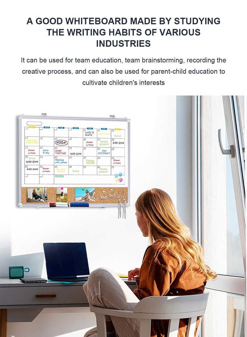 كيدل سبورة بيضاء شهرية 2 في 1 قابلة للمسح الجاف مع لوح فلين للحائط - سبورة بيضاء شهرية مغناطيسية قابلة للمسح الجاف، خفيفة الوزن، متينة، ومثالية للتنظيم في المنزل أو المكتب أو الفصل الدراسي - Image 2