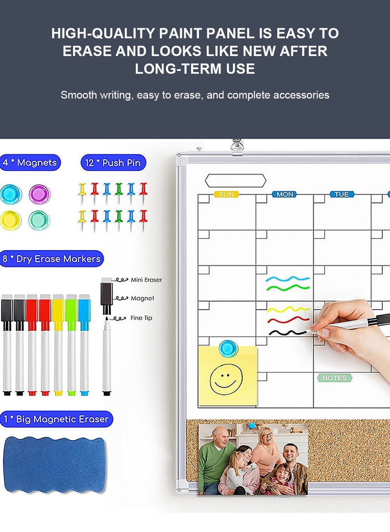 كيدل سبورة بيضاء شهرية 2 في 1 قابلة للمسح الجاف مع لوح فلين للحائط - سبورة بيضاء شهرية مغناطيسية قابلة للمسح الجاف، خفيفة الوزن، متينة، ومثالية للتنظيم في المنزل أو المكتب أو الفصل الدراسي - Image 4