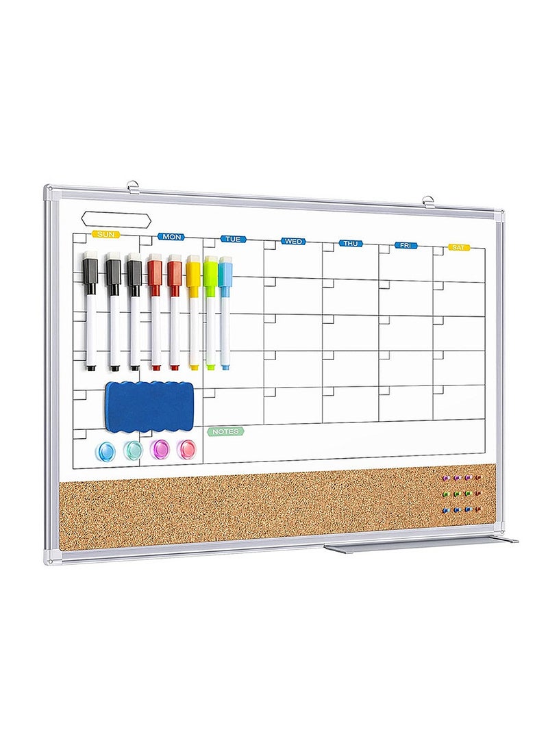 كيدل سبورة بيضاء شهرية 2 في 1 قابلة للمسح الجاف مع لوح فلين للحائط - سبورة بيضاء شهرية مغناطيسية قابلة للمسح الجاف، خفيفة الوزن، متينة، ومثالية للتنظيم في المنزل أو المكتب أو الفصل الدراسي - Image 1