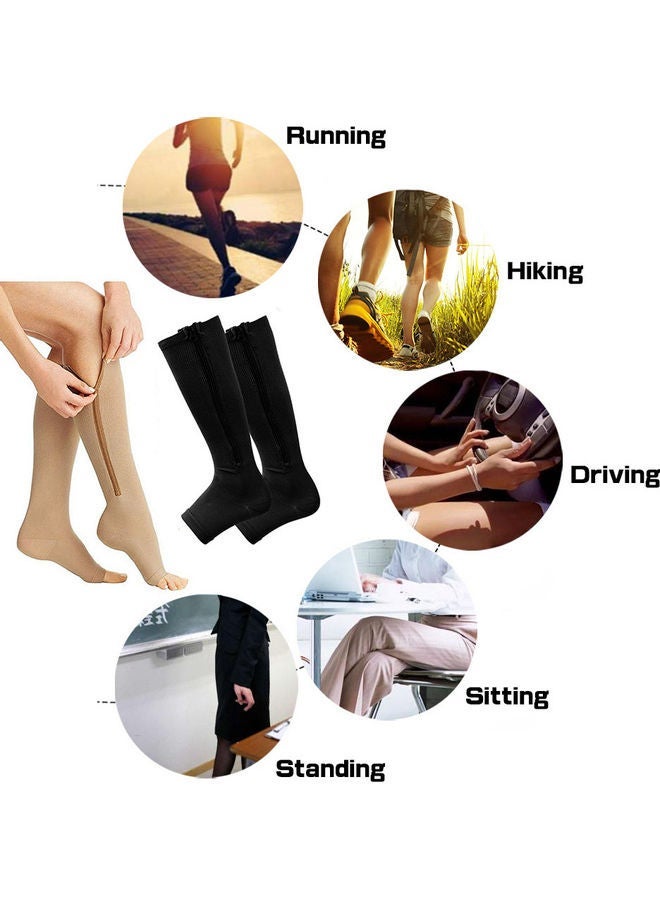 NIBEMINENT 2 Pair Compression Socks Zipper Leg Calf Sleeves Toeless for Running Hiking Climbing Driving Standing Flight Swelling Pain Relieve L - Image 4