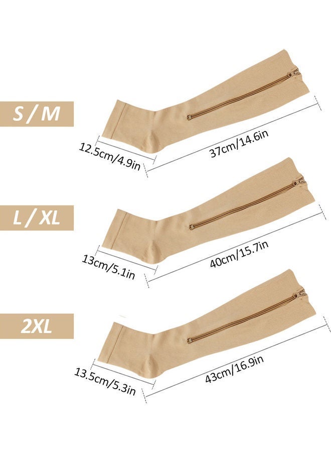 NIBEMINENT 2 Pair Compression Socks Zipper Leg Calf Sleeves Toeless for Running Hiking Climbing Driving Standing Flight Swelling Pain Relieve L - Image 5