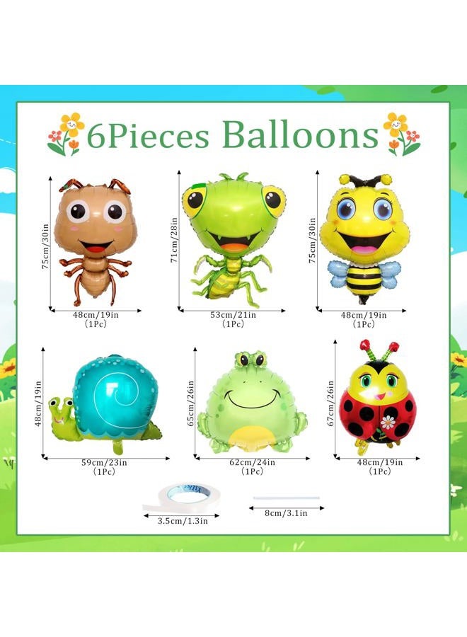 YiYou 6 PCS Insect Animal Balloons Set Bee Ladybug Ant Mantis Frog Snails Foil Mylar Balloon for Birthday Garden Boys Baby Shower Animal Insect Themed Party Supplies Decorations - Image 2
