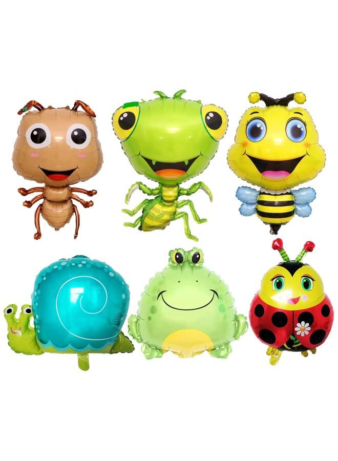 YiYou 6 PCS Insect Animal Balloons Set Bee Ladybug Ant Mantis Frog Snails Foil Mylar Balloon for Birthday Garden Boys Baby Shower Animal Insect Themed Party Supplies Decorations - Image 1