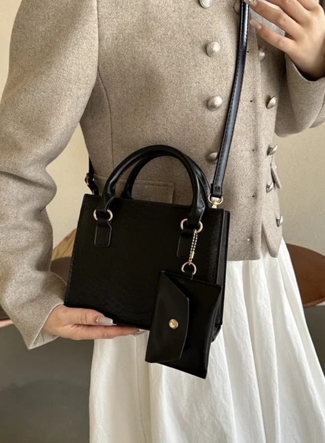 ستايلي Croc Textured Square Handbag with Pouch