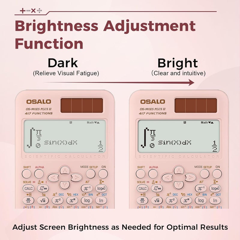 OSALO Scientific Calculator 417 Function 2 Line 10+2 Digits Written Display Solar Calculators (OS 991ES Plus 2nd Edition Pink) - Image 3