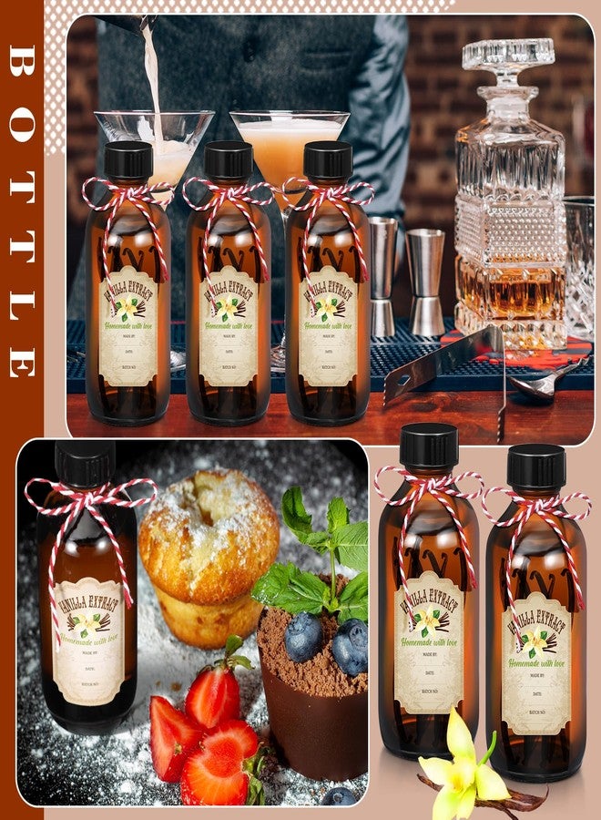 Uiifan 8 Pcs Vanilla Extract Bottles Boston Round with Caps Glass Bottle and 8 Pcs Vanilla Extract Labels Stickers for Syrup Gift Glass Food Storage Canister Set Sauce Beans(8 oz) - Image 3