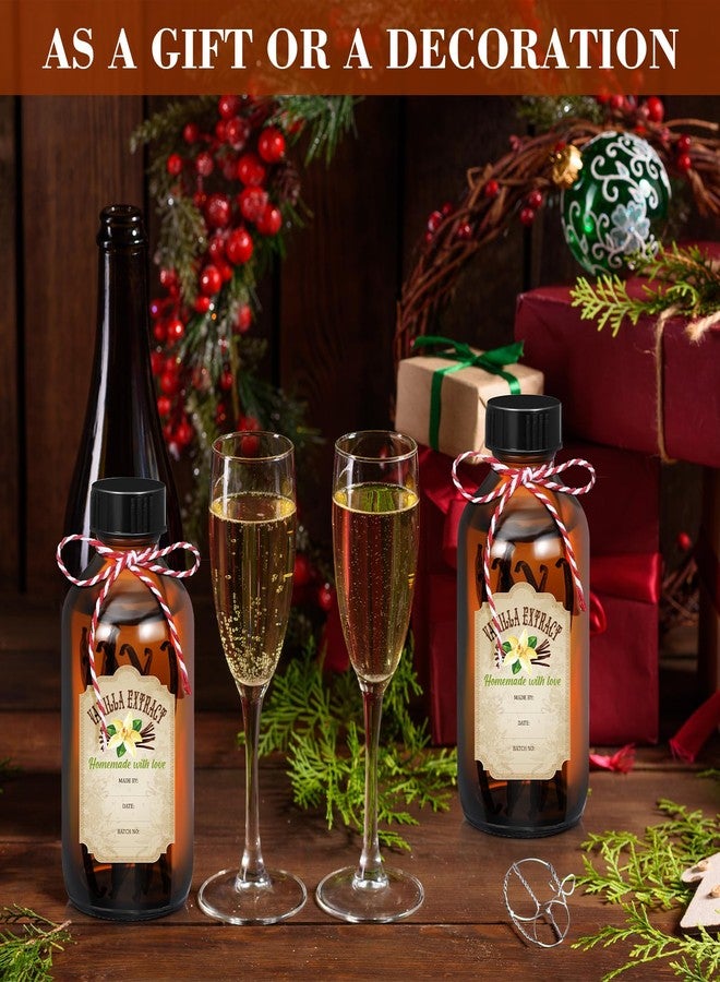 Uiifan 8 Pcs Vanilla Extract Bottles Boston Round with Caps Glass Bottle and 8 Pcs Vanilla Extract Labels Stickers for Syrup Gift Glass Food Storage Canister Set Sauce Beans(8 oz) - Image 5