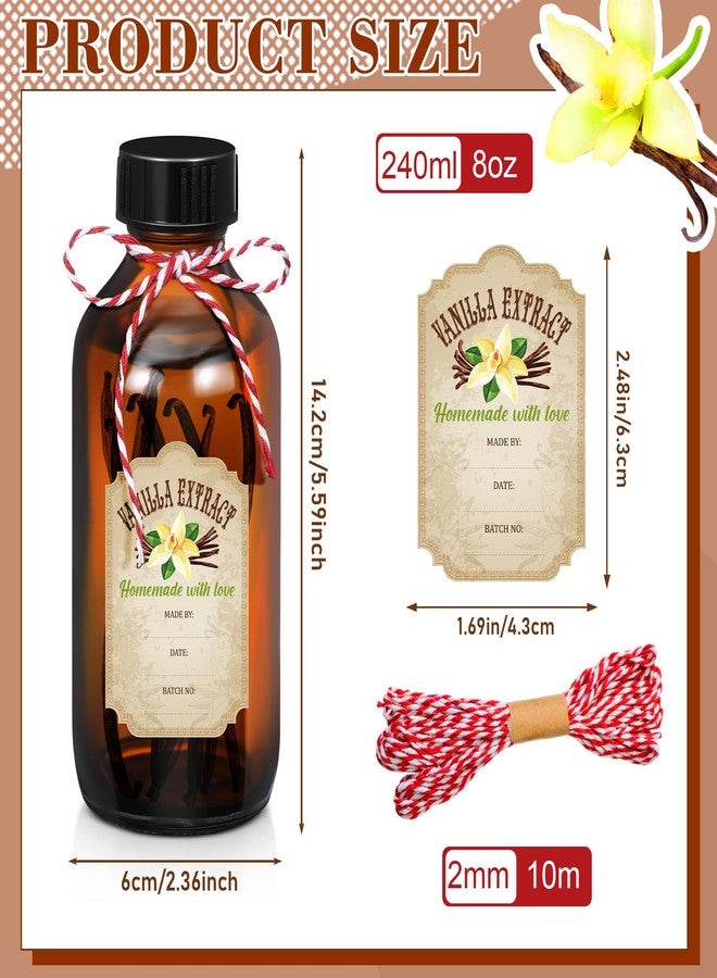 Uiifan 8 Pcs Vanilla Extract Bottles Boston Round with Caps Glass Bottle and 8 Pcs Vanilla Extract Labels Stickers for Syrup Gift Glass Food Storage Canister Set Sauce Beans(8 oz) - Image 2