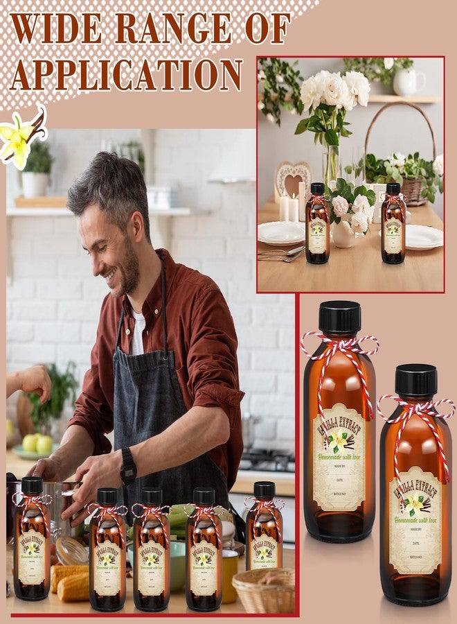 Uiifan 8 Pcs Vanilla Extract Bottles Boston Round with Caps Glass Bottle and 8 Pcs Vanilla Extract Labels Stickers for Syrup Gift Glass Food Storage Canister Set Sauce Beans(8 oz) - Image 4