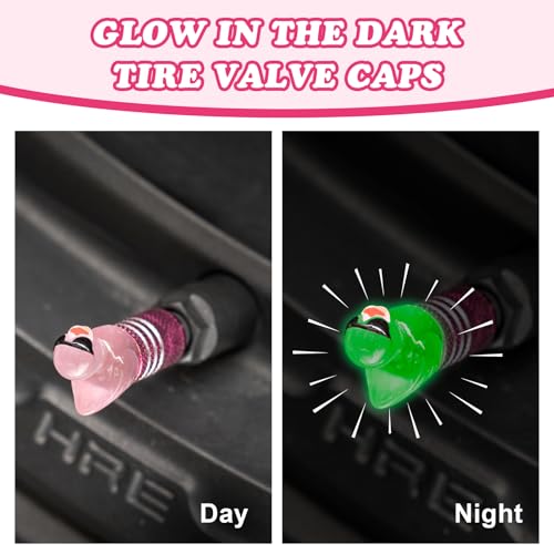 Rislobx 4Pcs Tire Valve Stem Cap Cover for Car SUV Truck, Valve Cover with Funny Duck Sunglasses, Decorative Tire Valve Caps Wheel Accessories (Pink Sunglasses Duck) - Image 2
