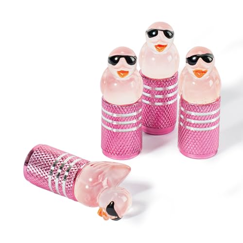 Rislobx 4Pcs Tire Valve Stem Cap Cover for Car SUV Truck, Valve Cover with Funny Duck Sunglasses, Decorative Tire Valve Caps Wheel Accessories (Pink Sunglasses Duck) - Image 1