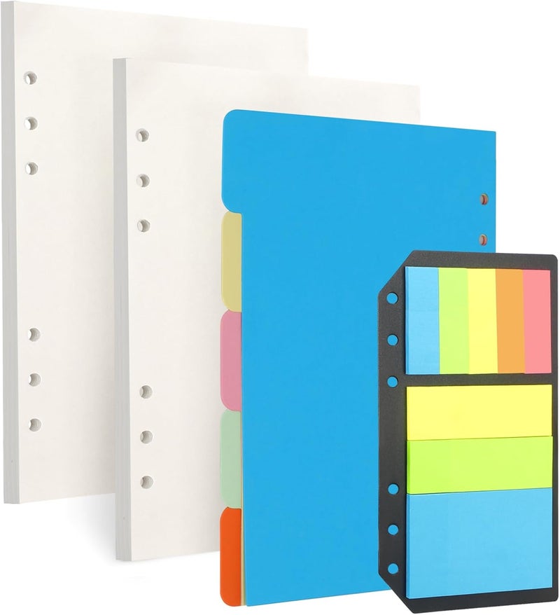 Toplive A5 Refill Paper, Blank Loose Leaf Filler Inserts - 90 Sheets (180 Pages) w/5 Colorful Dividers & 1 Pack Sticky Notes, Refillable for 6 Ring Binder, Journal & Notebook - Ideal for Sketching - Image 1