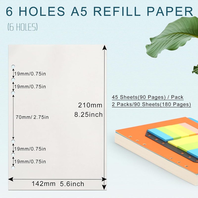 Toplive A5 Refill Paper, Blank Loose Leaf Filler Inserts - 90 Sheets (180 Pages) w/5 Colorful Dividers & 1 Pack Sticky Notes, Refillable for 6 Ring Binder, Journal & Notebook - Ideal for Sketching - Image 2