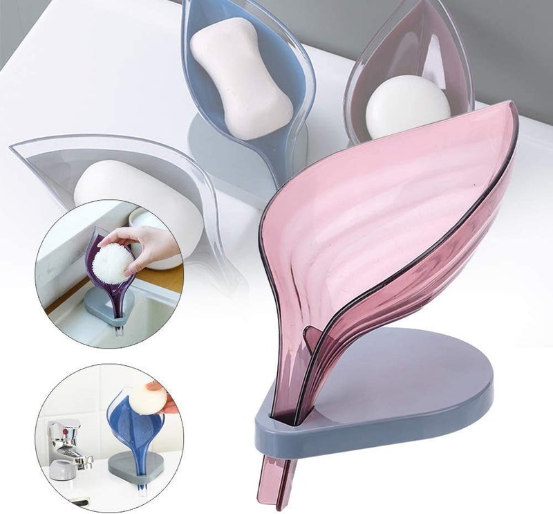 NOBILEA Leaf Pattern Soap Case Soap Holder Soap Box for Bathroom Washbasin Drainage Soap Case Kitchen Soap Dish Leaf Soap Holder Multi Color 2 PCS - Image 3