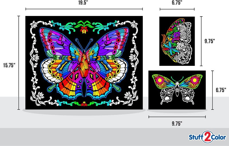 Stuff2Color Geo Butterfly Fuzzy Coloring Poster Set - Includes 3 Designs for All Ages - Image 5