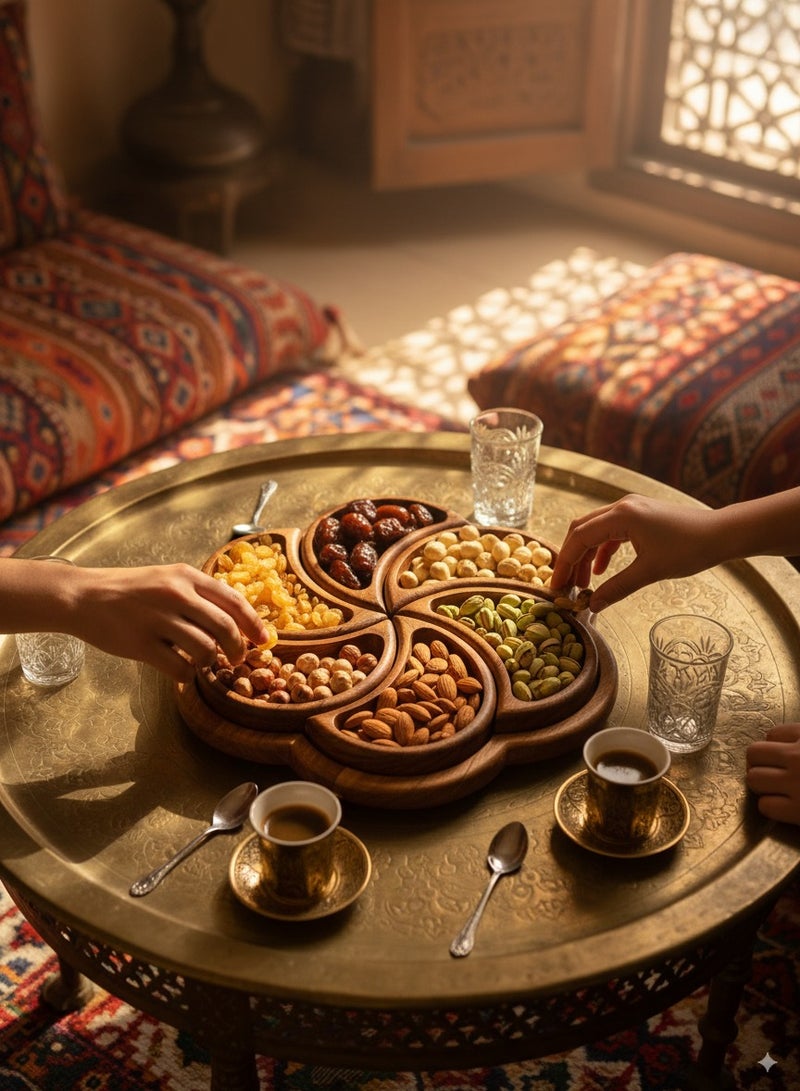 CASA HOME CasaHome Luxury Rosewood Snack Platter Fan-Shaped Wooden Serving Tray Multi Compartments Egypt - Image 4