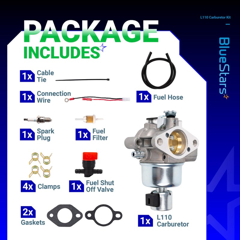 BlueStars L110 CV15S Carburetor Kit - For John Deere L110 LT160 LT155 Lawn Mower with 15hp 17.5hp Kohler CV15 CV460 SV600 CV16S SV540 SV530 SV590 Husqvarna YTH21K46 YTH20K46 LTH130 YTA1842 YTH20F42T - Image 2