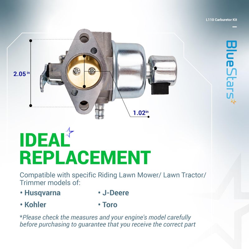 BlueStars L110 CV15S Carburetor Kit - For John Deere L110 LT160 LT155 Lawn Mower with 15hp 17.5hp Kohler CV15 CV460 SV600 CV16S SV540 SV530 SV590 Husqvarna YTH21K46 YTH20K46 LTH130 YTA1842 YTH20F42T - Image 3
