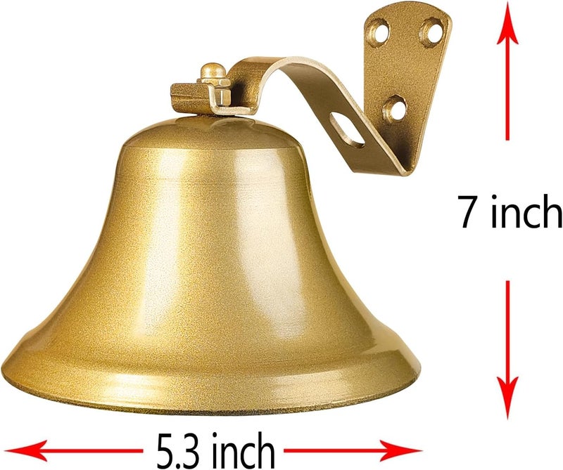 WMM Hanging Bell Dinner Bell Outdoor Bell Bracket Mount Wall Bell Indoor Rope Bell Ship/Boat/Nautical/Door/School/Reception/Home/Church Bell(Gold) - Image 1
