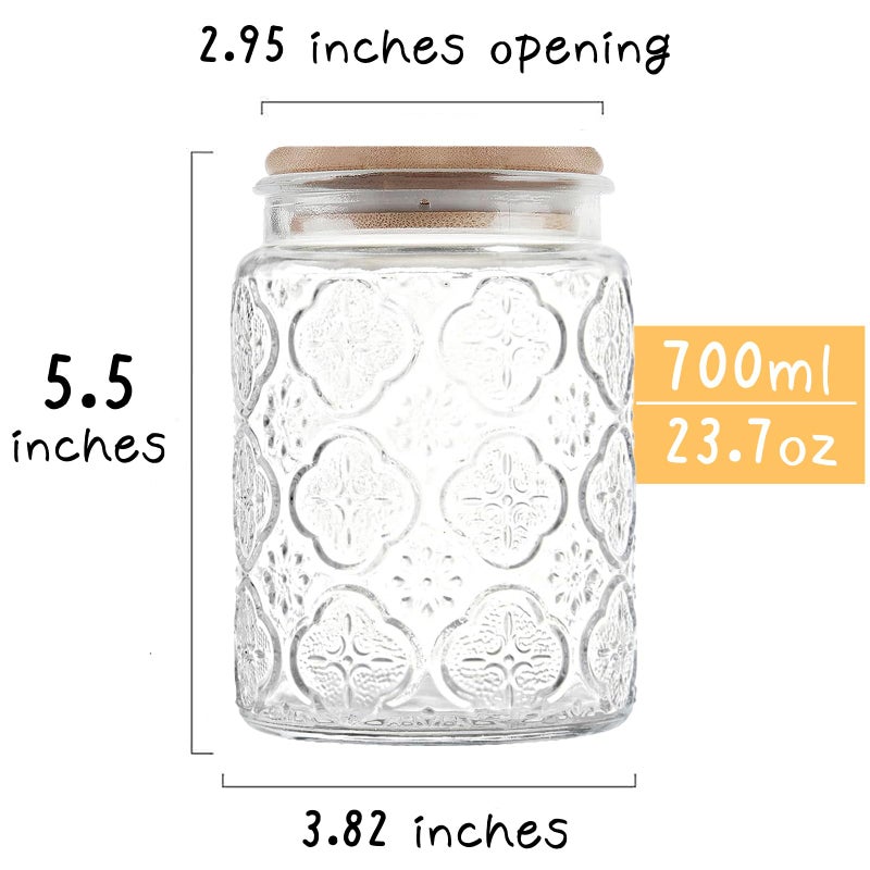 Custde Glass Storage Jars With Airtight Lid, 23.7oz Canister For Kitchen Counter with Bamboo Lid, brown sugar, candy, coffee, cookie, salt, tea,pantry cute Jar (Begonia Flowers*1) - Image 2