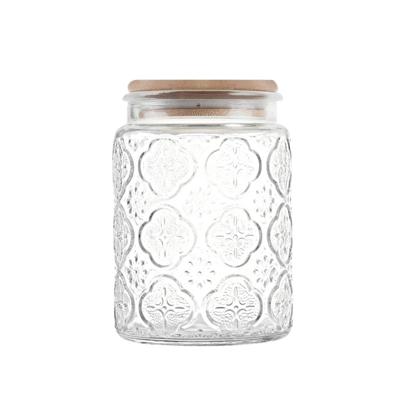 Custde Glass Storage Jars With Airtight Lid, 23.7oz Canister For Kitchen Counter with Bamboo Lid, brown sugar, candy, coffee, cookie, salt, tea,pantry cute Jar (Begonia Flowers*1) - Image 1