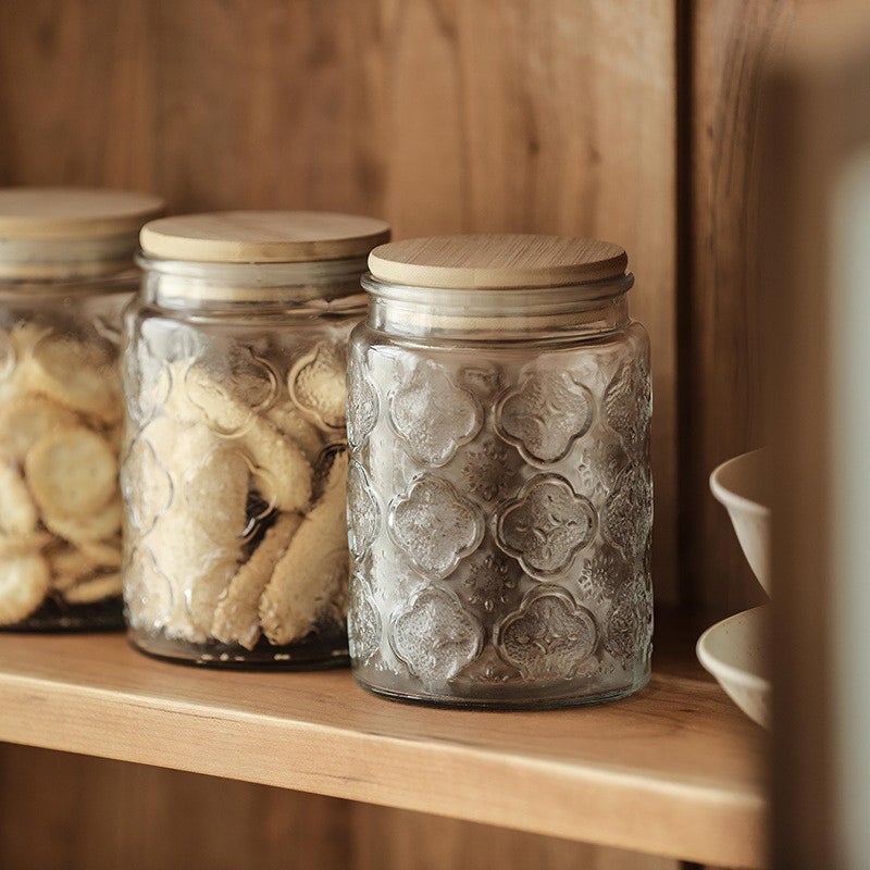 Custde Glass Storage Jars With Airtight Lid, 23.7oz Canister For Kitchen Counter with Bamboo Lid, brown sugar, candy, coffee, cookie, salt, tea,pantry cute Jar (Begonia Flowers*1) - Image 5