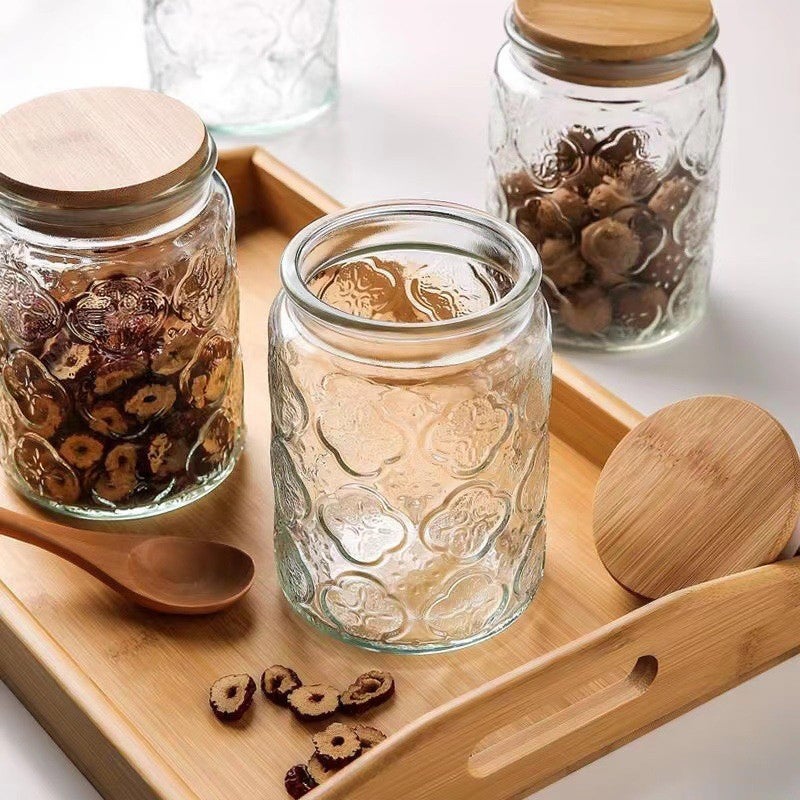 Custde Glass Storage Jars With Airtight Lid, 23.7oz Canister For Kitchen Counter with Bamboo Lid, brown sugar, candy, coffee, cookie, salt, tea,pantry cute Jar (Begonia Flowers*1) - Image 4
