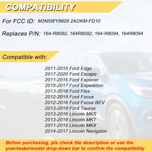 Vurkcy Key Fob Replacement for 20122019 Ford Focus 1115 Edge Explorer 1720 Escape 1517 Expedition 1319 Flex TaurusLincoln MKS MKT MKX Navigator Car KeylessM3N5WY8609 M3N5WY8610 - Image 3