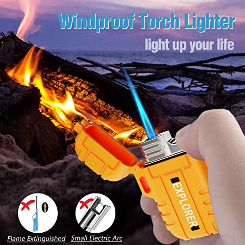 Jaerdhs Waterproof Butane Torch Lighter Refillable Windproof Jet Flame Lighters for Fireplace Fireworks Grill Camping BBQ Lighter Gift for Man,2 Pack (Without Gas) (Orange+Orange) - Image 3