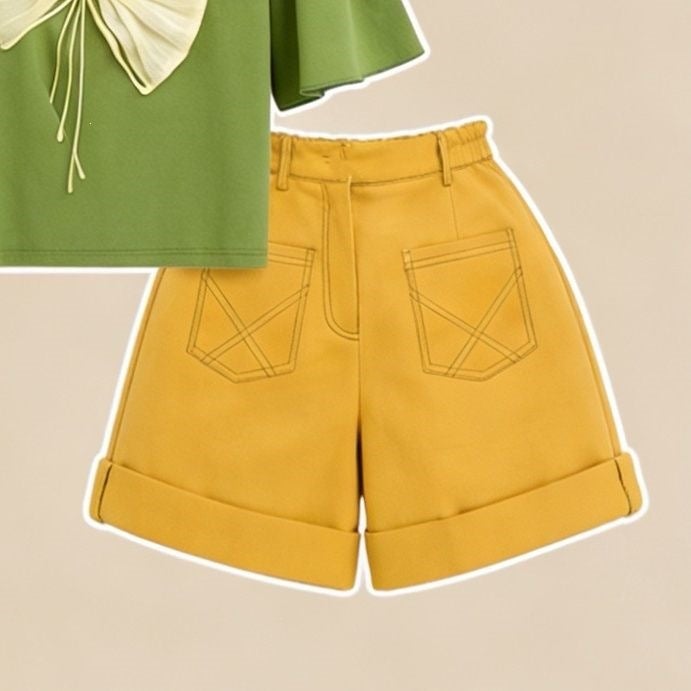 Girls'' Summer Outfit Set, New Style for Older Children, Stylish Short-Sleeve Top and Children''s Shorts Two-Piece Set - Image 1