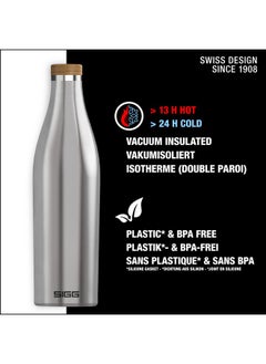 Sigg SIGG - Insulated Water Bottle - Meridian Brushed - Leakproof & Extra-Slim - BPA Free - Plastic Free - 18/8 Stainless Steel - Double Walled - Bamboo Screw Top - Brushed - 17 Oz  - Image 2